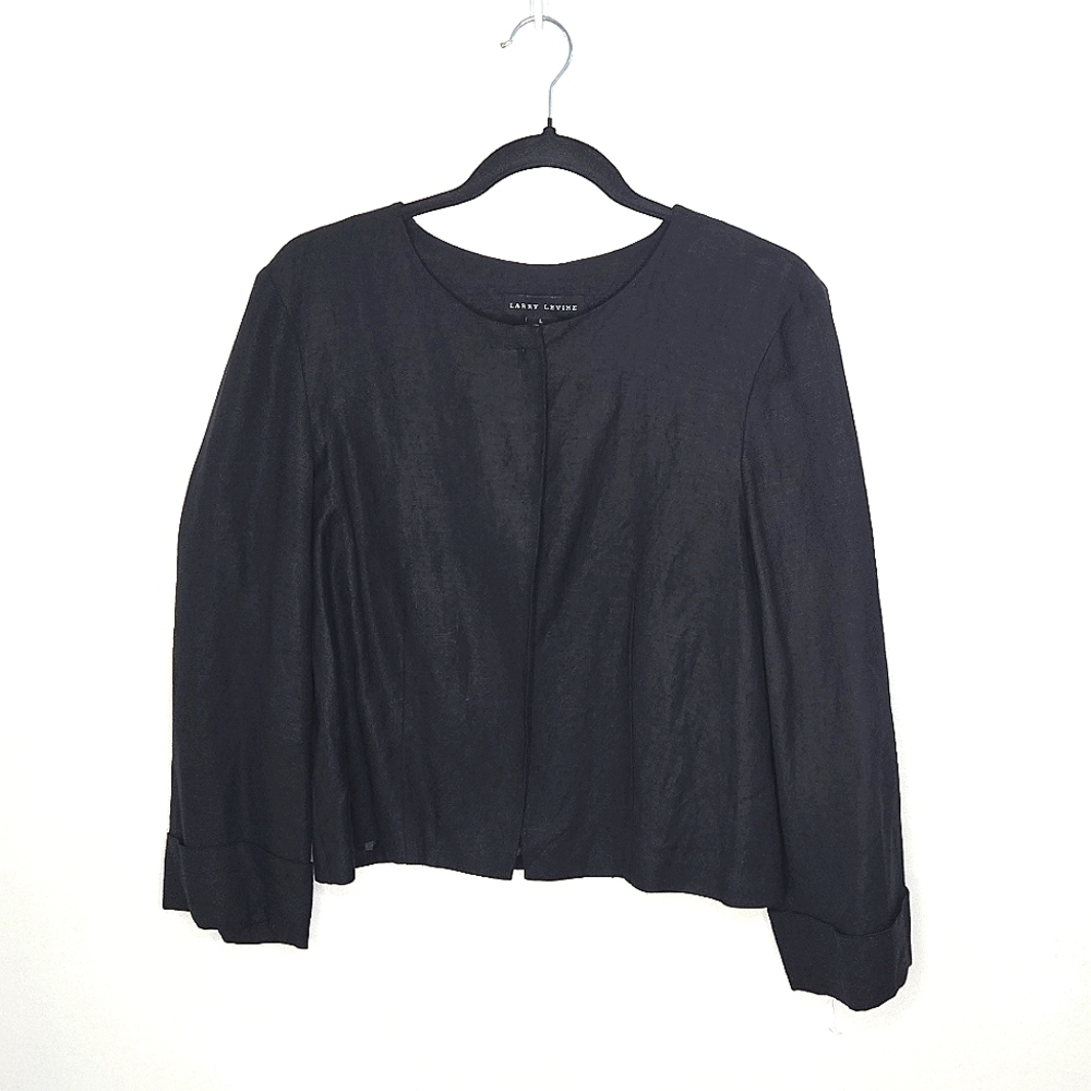 Larry Levine Black Linen Blend Cropped Open Balzer sz L